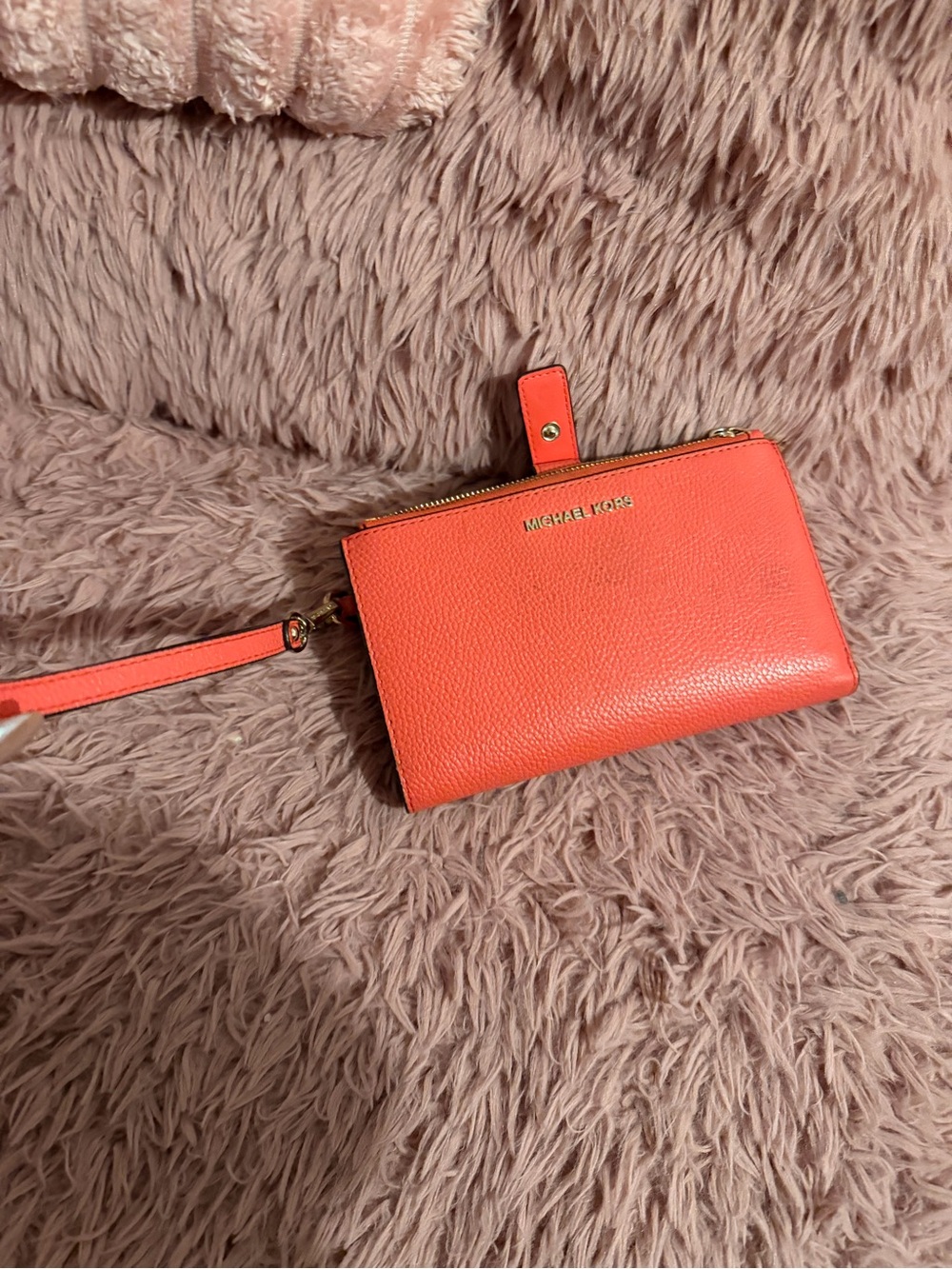 Michael Kors Coral Orange Leather Wristlet